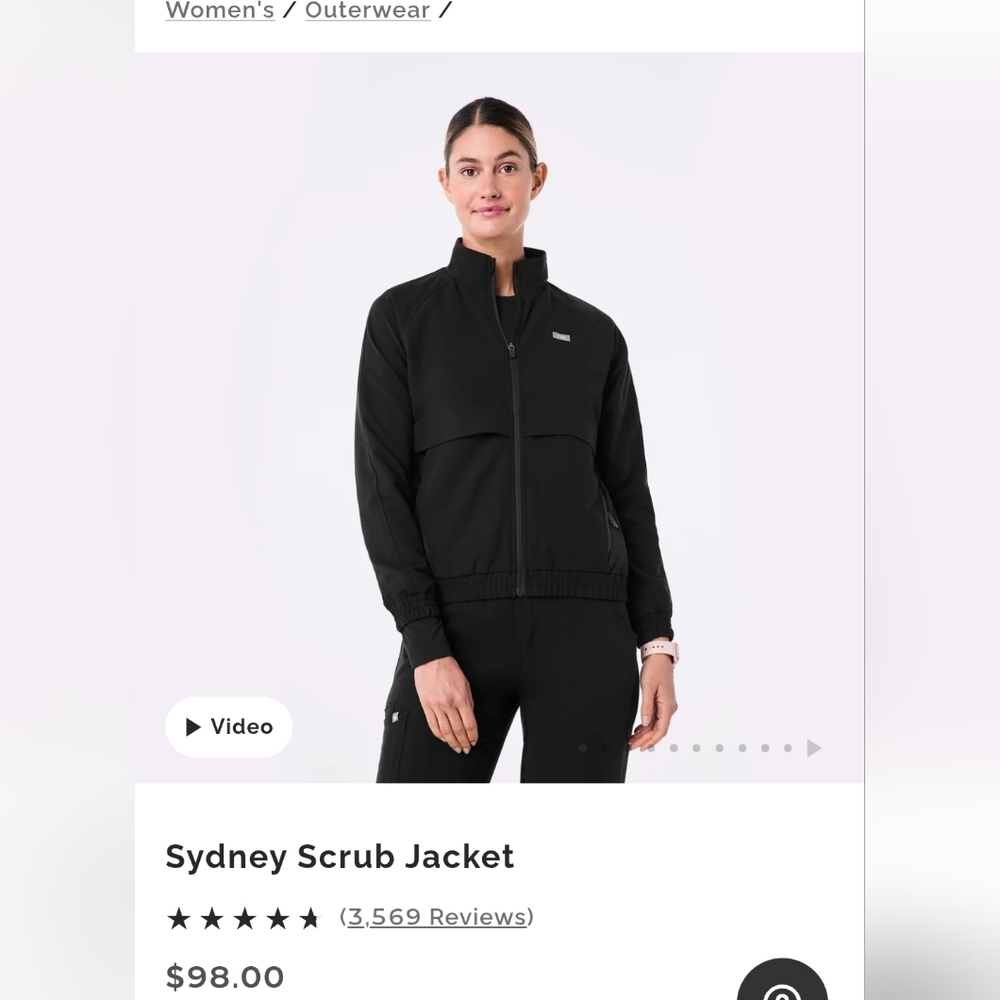 New FIGS Sydney Black Zip-Up Jacket